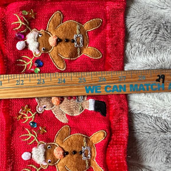 The Quaker Factory Christmas cardigan sweater Red Reindeer Large vintage 1990s - Picture 3 of 11